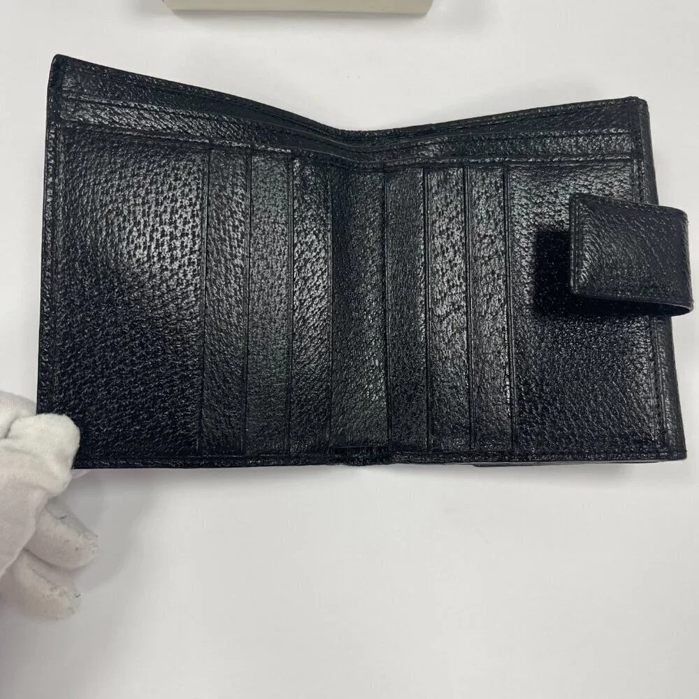 Gucci Black Leather Compact Wallet w/ Silver-tone Hardware - Preowned